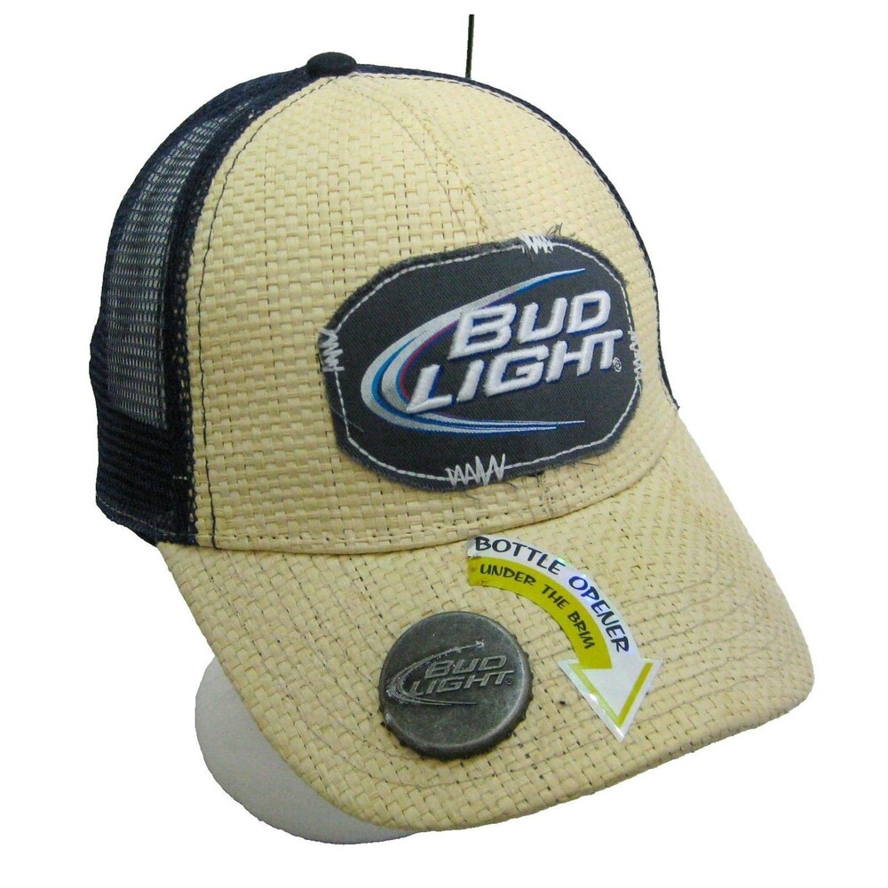 New Bud Light Mesh Trucker Cap Straw Hat Snapback Bottle Opener Beer Budweiser